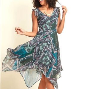 NWT Modcloth Paisley Handkerchief Dress, V-neck A-line Green Blue Purple Midi 4X